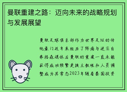 曼联重建之路：迈向未来的战略规划与发展展望